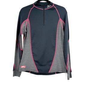 Mizuno Women's L 1/4 Zip Performance Long Sleeve Gray Black Pink Athletic Top